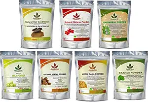 Havintha Amla Reetha Shikakai Methidana Hibiscus Bhringraj & Brahmi Powder - each 100 Grams (Combo pack of 7)