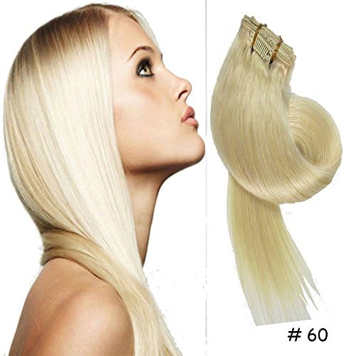 Queen Wig 18" Straight Clip in Remy Human Hair Extensions 7pcs 70g 60# White Blonde