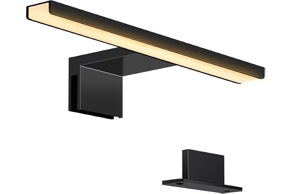 ERWEY Lampe Miroir Salle de Bain LED Noire 5W 30CM 400LM, Applique Miroir 3000K Blanc Chaud, Lampe Armoire de Toilette IP44 Imperméable, Éclairage pour Maquillage et Coiffeuse (300mm)