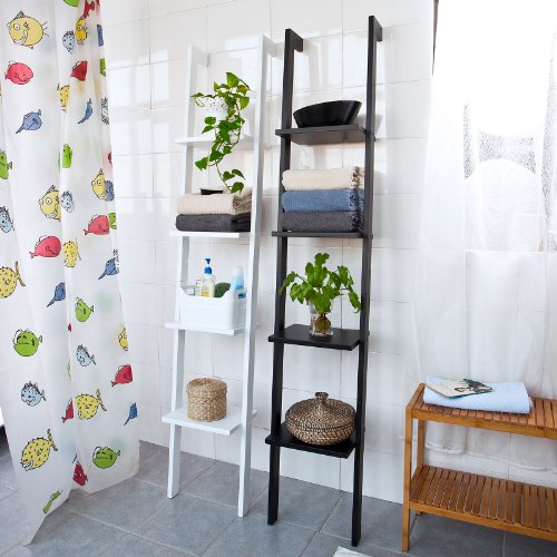 SoBuy® Wandregal, Badregal, Leiterregal, Standregal, Bücherregal, mit vier Böden, Breit: 33cm, weiß, FRG15-W - 3