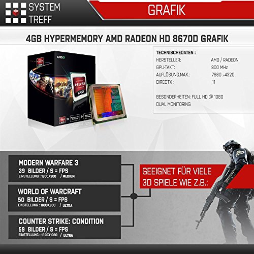 Gaming PC / Multimedia COMPUTER inkl. Windows 10 Pro 64-Bit! – AMD Quad-Core A10-6800K 4x 4.4 GHz – AMD Radeon HD 8670D 4GB HyperMemory – 8GB DDR3 RAM – 1000GB HDD – USB 3.0 – DVI – HDMI – VGA – Gamer PC mit 3 Jahren Garantie! - 5