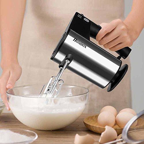 Homdox Handrührer 10 Geschwindigkeiten mit Turbo und Auswurftaste, 4 Edelstahl Rührstäben und Knethaken 250W Elektrische Handmixer - 5