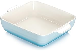 NUTRIUPS 8x8 inch Square Baking Dish, 1.5L Ceramic Baking Pan with Handles, Casserole Dish for Oven, Porcelain Bakeware (Gradient Blue)