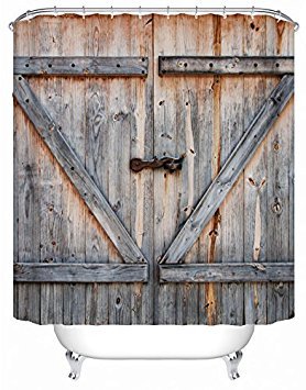 Moston resistente al moho cortina de ducha de tela con antiguos de madera puerta decoración 100% resistente al agua y respetuoso con el medio ambiente