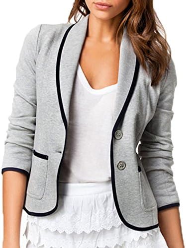 DSNOW Women's Long Sleeve Solid Casual Work Office Slim Blazer Jacket Gray 4XL
