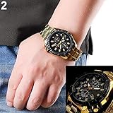 NimbleMinLki Herren-Armbanduhr, modisch, Sport, Edelstahl, analog, römische Ziffern, Blau + Rotgold Goldfarben/Schwarz