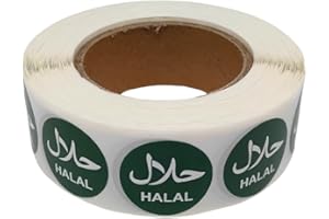 LINCE DISPLAY LIMITED 1000x Halal Food Meat Stickers, 25mm Green Round Labels, Arabic & English Text (1)