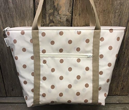 Insulated beach bag,Picnic bag,Flight Bag,Cool Bag,Holiday Bag, Taupe spotty Oilcloth