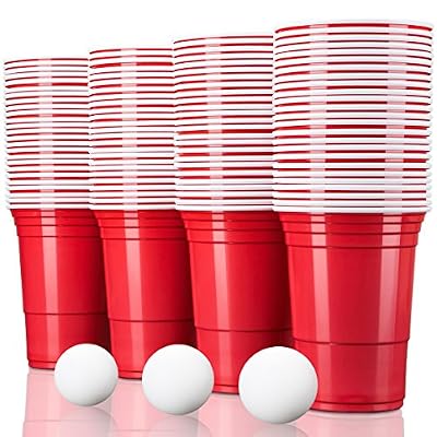 TRESKO Beer pong gobelets de fête rouge verre de plastique extra résistant ensemble de 100 pièces | Capactité 473ml | Party Cups Americain