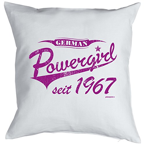 zum 50. Geburtstag Geschenkidee Kissen mit Füllung German Powergirl seit 1967 Polster zum 50 Geburtstag für 50-jährige Dekokissen mit Urkunde - 2