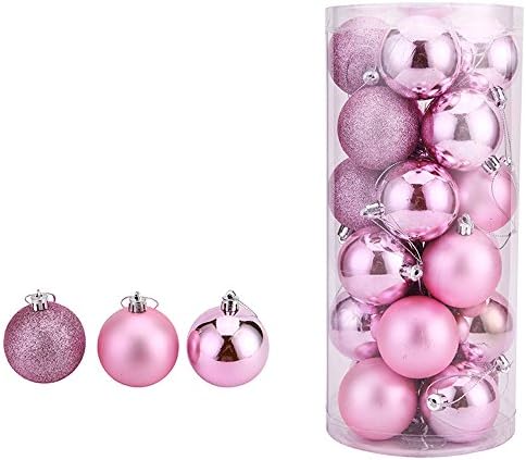 24pcs Shatterproof Christmas Tree Balls Xmas Tree Pendant Ornaments Decorations (Pink)