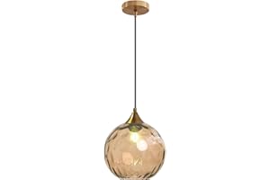 AURORAF Lampadario a Sospensione a Sfera in Vetro Ondulato con Finitura Oro Lampada a Sospensione a Soffitto Industriale Vintage E27 Per Sala da pranzo Cucina - Ambra