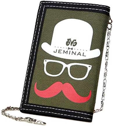 Mens Canvas Trifold Wallets Purse with id window(S-Green,S)