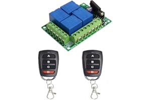 QIACHIP 433Mhz Universal DC 12V 4CH Interruptor de control remoto inalámbrico Módulo receptor de relé RF con 2 transmisores, para maletero de camión garaje cerradura eléctrica 4 canales