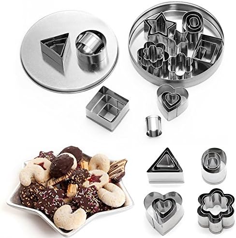 PERTOBAI Mini Cookie Cutter set – 24 Pieces Metal Fondant Cutters – 3 Hearts Shape, 3 Stars Shape, 3 Flowers Shape and 15 Geometric Shape