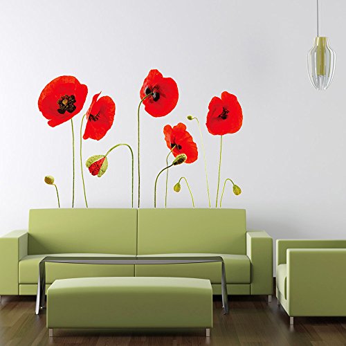 Walplus Wandaufkleber, entfernbar, Klatschmohn, Rot - 2