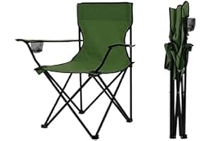 FINE GARDEN Folding Camping Chair - Lightweight Design with Cup Holder - Heavy Duty Camping Chair with Comfortable Design for Outdoor, Picnics, and Travel Adventures (Green, Pack of 1)