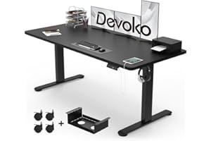 Devoko 160x70cm Höhenverstellbarer Schreibtisch Ergonomischer Schreibtisch Höhenverstellbar Elektrisch Steh-Sitz Tisch Sitz-Stehpult mit Memory Funktion,Schwarz
