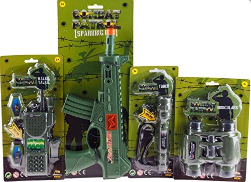 COMBAT PATROL Army 4 Piece Boys Play Set - Walkie Talkie, Gun, Torch