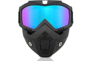 NC TAIZER Occhiali Maschera Moto Rimovibili Prova di Nebbia, Vento, Sole, Caldi Filtro per la Bocca Cinturino Antiscivolo Regolabile