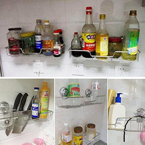 Homdox Edelstahl-Saugnäpfe Badezimmer Cddies Rechteck Dusche-Wand-Regale Küche-Speicher-Korb - 9