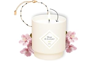 MY JOLIE CANDLE - Bougie Bijou Parfumée Fleur de Cerisier - Bracelet doré en acier inoxydable avec perles noires - Cadeau parfait pour Noël et anniversaire - Cire à base végétale - Made in France