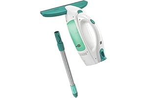 Leifheit Fenstersauger Set Dry and Clean mit Stiel für 360° streifenfreie Reinigung, Fensterreiniger verwendbar bis zu 38 min, Fensterputzer mit Stand-by-Automatik und Click-System