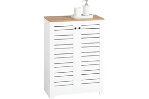 SoBuy BZR41-W Armario con Pie Mueble Auxiliar para Baño Armario de Baño con 2 Estantes y 2 Puertas Blanco Medidas: 60x30x82cm, ES