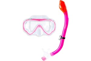 TWO BARE FEET Kids Mask DRY TOP Snorkel Silicone 2PC Junior Diving Set
