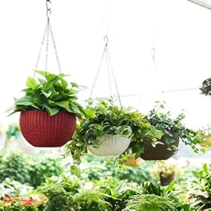 Antier Plastic Plant Pot With Hanging Chain, Multicolour, 3 Pieces