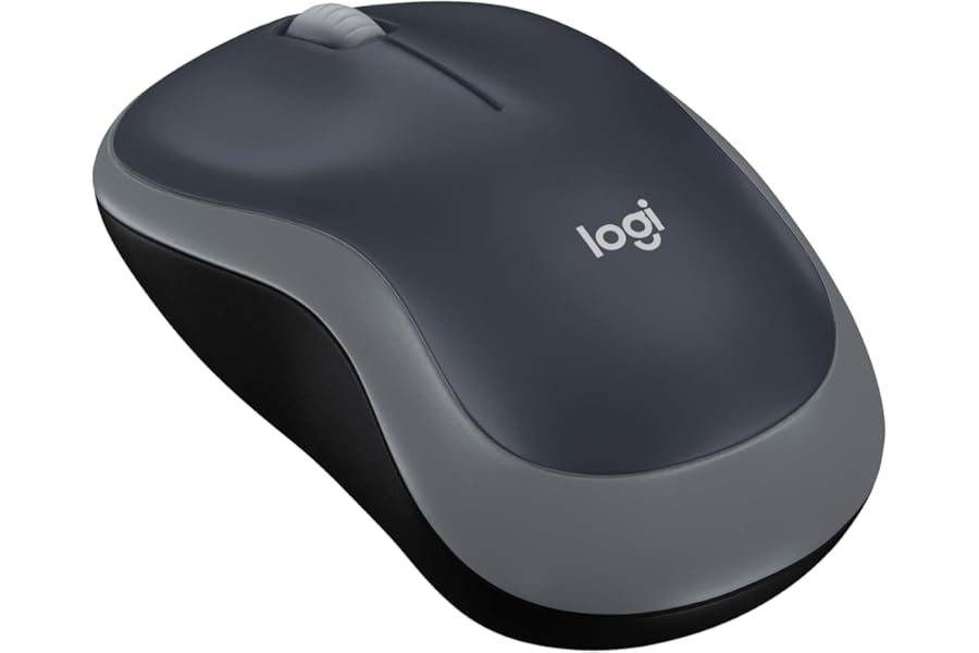 Logitech M185 Wireless Mouse, 2.4GHz with USB Mini Receiver, 12-Month Battery Life, 1000 DPI Optical Tracking, Ambidextrous, Compatible with PC, Mac, Laptop - Grey