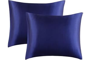 Juwenin Home Satinörngott 50 x 75 cm (2 x 20 tum), mjukt mullbärssilke, örngott för hår och hud, örngott med vikstängning (marinblå, standard, 2 stycken)