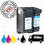 vhbw Pack de Ahorro Cartuchos de Tinta reciclados Negro & Color para HP 45, C51645DE & HP 78, C6578DE