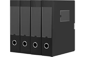 DONGLI A4 Archivbox(Schwarz,4 Stück) Archiv-Schachtel mit 7.5 cm Breit Rücken, Sammelboxe Büroordner mit Rückenschild für Office