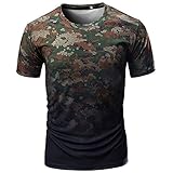 Produp Mode Tops Männer Casual Camouflage Print O Hals Pullover Kurzes T-Shirt Top Bluse
