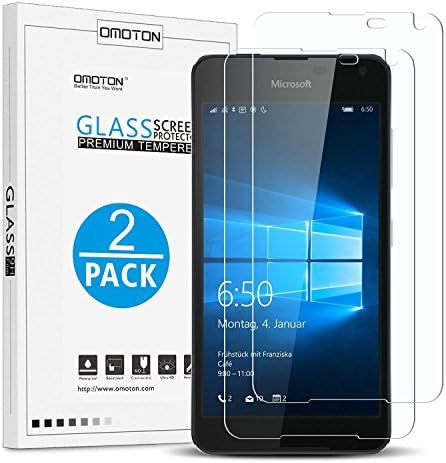 [2 Pack] Microsoft Lumia 650 Screen Protector, OMOTON Tempered Glass Screen Protector with [2.5D Round Edge] [9H Hardness] [Crystal Clearity] [Scratch-Resistant] [No-Bubble] for Microsoft Lumia 650