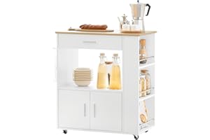 ‎SOBUY SoBuy Servierwagen mit Rollen Küchenwagen mit Arbeitsplatte Rollwagen Küche Kücheninsel mit Arbeitsplatte schmaler Mikrowellenschrank Küchenschrank Beistelltisch Holz Weiß 82×88×46 cm FKW113-WN
