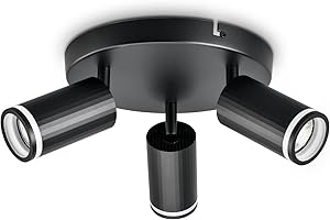 BOYIR Lampada Faretti da Soffitto LED Orientabili, Faretti da Parete Interno GU10 Nero, Moderna Plafoniera LED Faretti 3 Luce, Faretto da Parete Interno per Barra, Cameretta, Cucina, Senza Lampadina