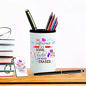 Picrazee Teachers Day Gift Set of Pen Stand, Stylus with Pen and Wooden Key Ring for Teacher, Mentor, Guru, Coach, Professor, Lecturer, Sir, Madam (Design 7)