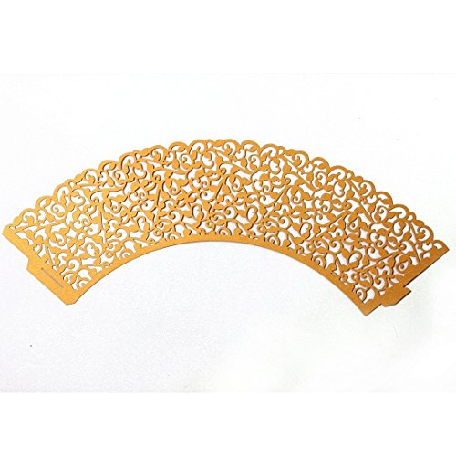 Baloray Cupcake-Papier, filigran, Spitze, mit Laser geschnitten, für Hochzeit, Geburtstag, Party-Dekoration, flower Gold, 50pcs - 5