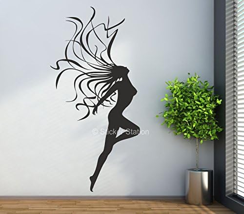 Naked Woman with Flowing Hair Contemporary Wall Art Mural Decal Sticker