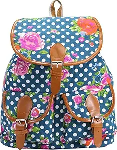 Donicy Women & Girls Stylish Backpack for College/School/Travel - Printed Canvas - with Adjustable Strap 10 liters - Black