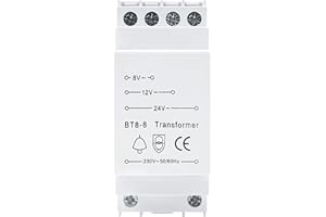 DEWIN DIN Rail Doorbell Transformer, 230V to 8V/12V/24V AC, 8VA Maximum Output, 50Hz, For Wired Doorbell & Compatible With Chime/Smart Door Bell