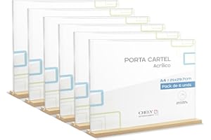 CHELY INTERMARKET Porta Cartel A4 Pack 6 Horizontal Base Madera Acrílico Transparente Señalética Tarifa Restaurante Negocio Información Eventos Mostrador Soporte Carteles