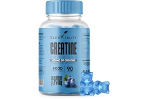ELITE VITALITY Creatine Monohydrate Gummies - (90 Gummies Blueberry flavour) - Max Strength 5000mg - 90 Chewable Gummies - 45 Days Supply - Pre Workout Gym Vegan Supplement for Men & Women