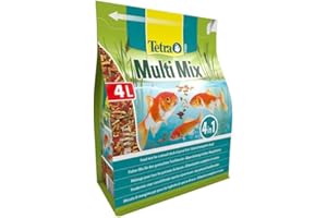 Tetra Pond Multi Mix – Alimentation Quotidienne pour Différentes Espèces de Poissons de Bassin - Mélange Complet d'Aliments : Flocon, Stick, Wafer, Gammarus - Favorise Vitalité et Energie - 4 L