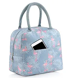 Lunch Bag for Women/Kids Girls Boys Insulated Tote Bag Lunch Box Makeup Bag Resuable Cooler Bag Lunch container Waterproof For Work Picnic or Travel (Gray-Flamingo)