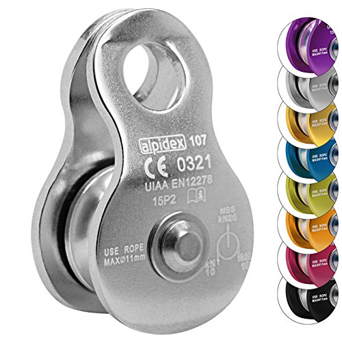 ALPIDEX Polea de reenvío Mobile Pulley 20 kN - para Cuerdas Textiles de hasta 11 mm de diámetro - EN12278, Color:Silver