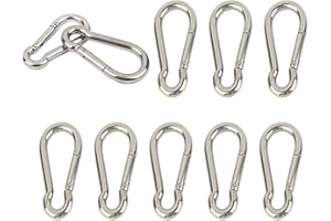 MICREEN 10PCS Carabiner Clip 304 Stainless Steel Heavy Duty Spring Snap Hook M4 1.57 Inch Small Keychain for Keys Swing Set Camping Fishing Hammock