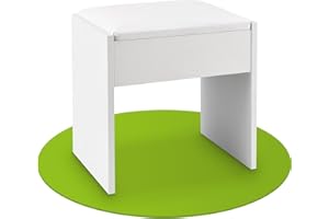 ‎JUSKYS Juskys Schminktisch Hocker Melly, Sitzhocker aus Holz mit gepolstertem Kissen & Bezug aus Kunstleder, moderner Polsterhocker 40 x 30 x 43 cm in Weiß